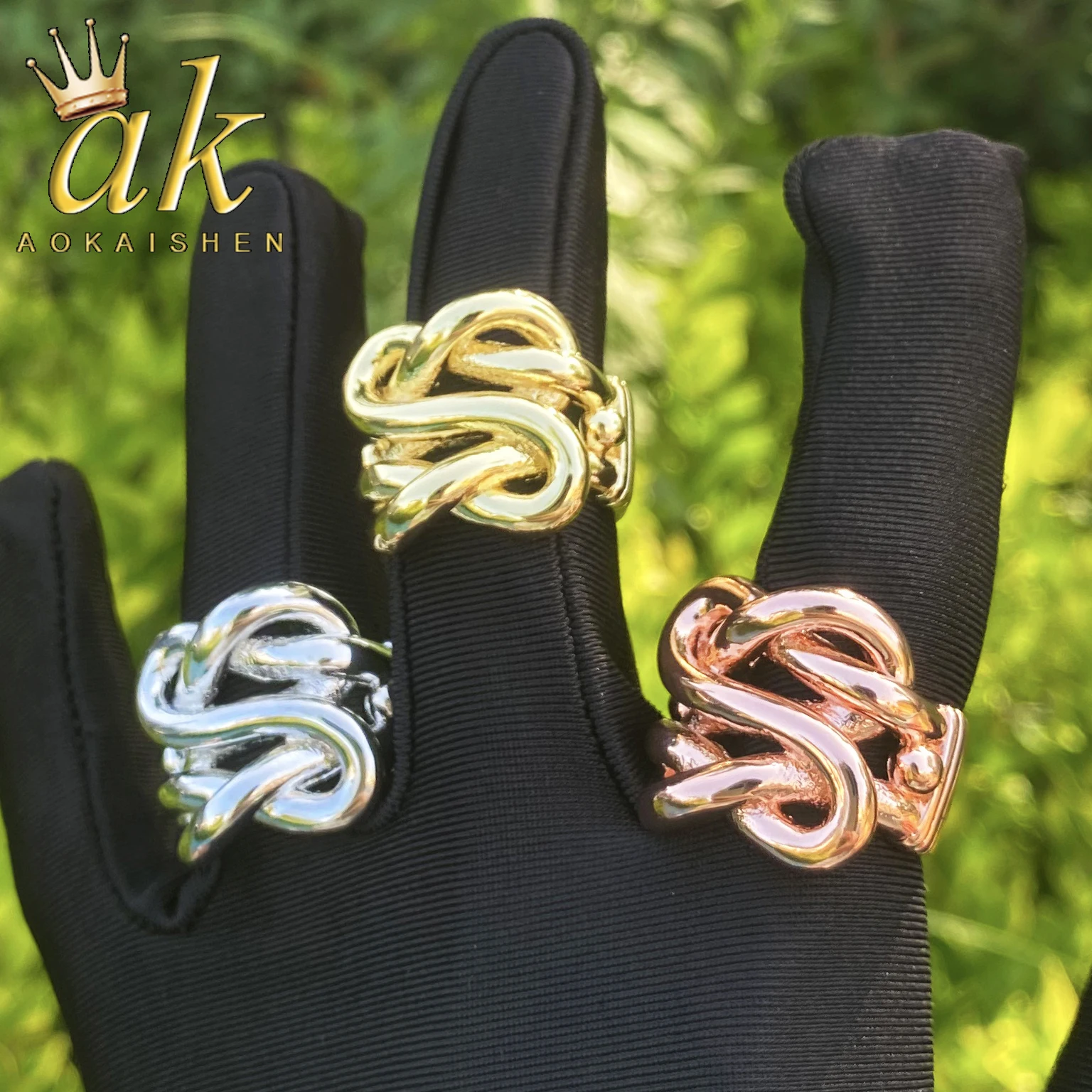 

Aokaishen Iced Out Keeper Ring for Men Real Gold Plated Cubic Zirconia Hip Hop Jewelry