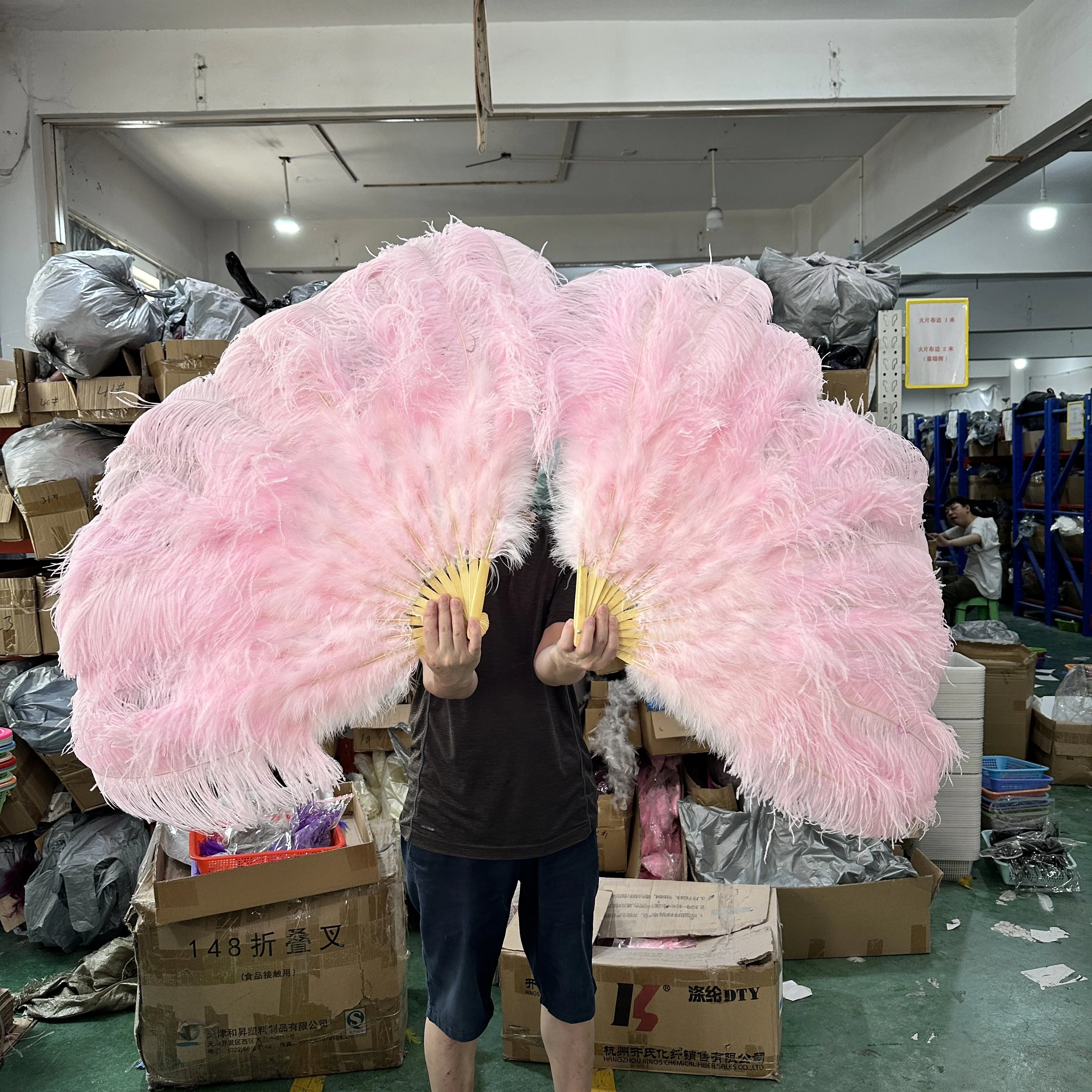 Pink Large Ostrich Feather Fan 100cm&130cm Hand Held Folding Feather Fan for Party Dance Show Performance Props fan feather pink