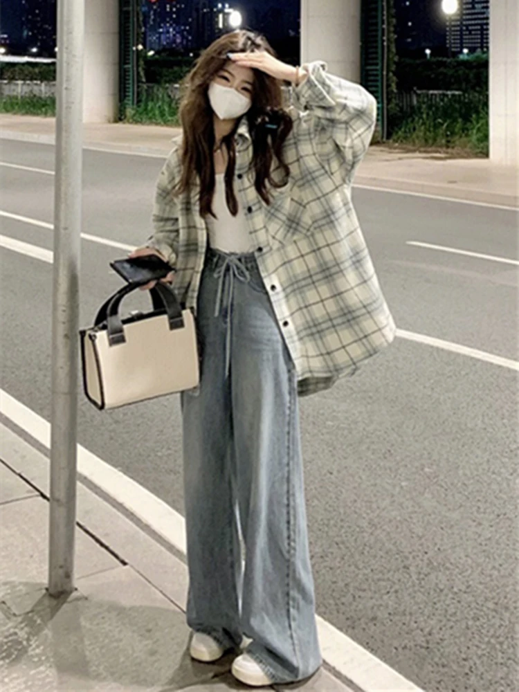 

Hong Kong Sle Loose Plaid irt Women's Early Autumn New Small ence High-End Aosphere Long Sve Thin Outerwear