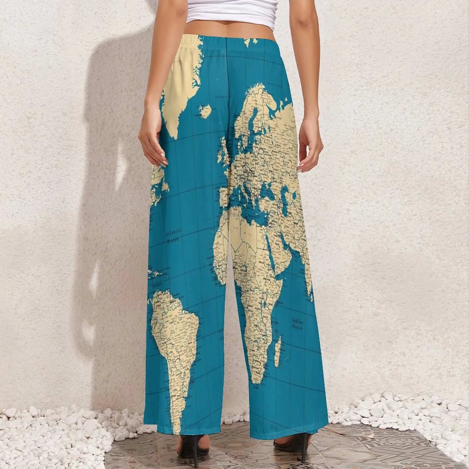 World Map Pants Cities Roads Lakes and Rivers Modern Wide Pants Women Oversized Streetwear Printed Straight Trousers