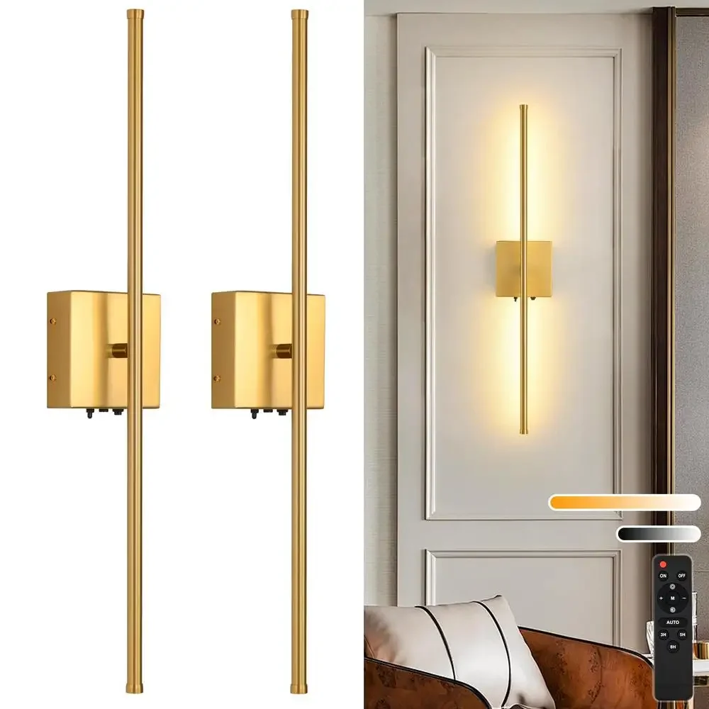 Battery Operated Wall Sconces Set of 2 Wireless Rechargeable Remote Control 350° Rotate Dimmable LED Lights Timer Function