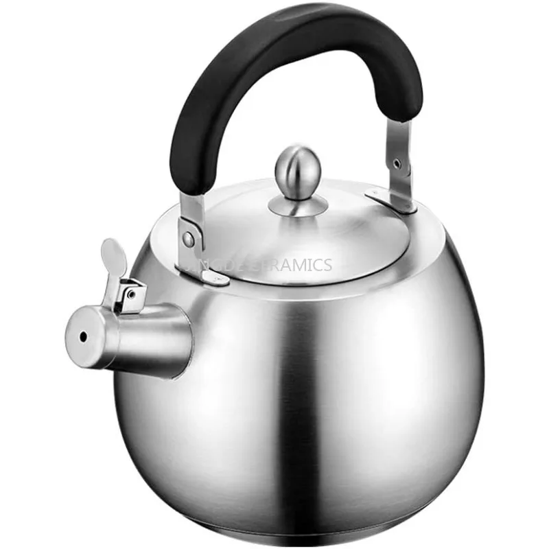 Stainless Steel Kettle Household Kettle Heat-resistant Handle Teapot Large Capacity Ball Shaped Kettle 4L, Brushed Finish