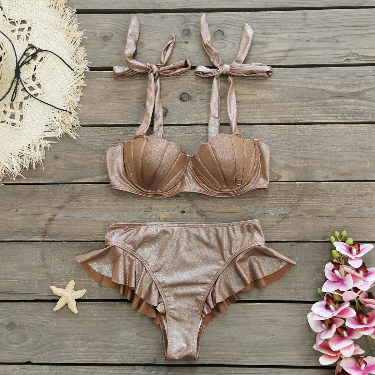 Sexy Ruffle Bikini Set Women Swimwear High Waist Slipt Swimsuit Lady Bathing Suit 2024 Autumn Holiday Beachwear Female Clothes