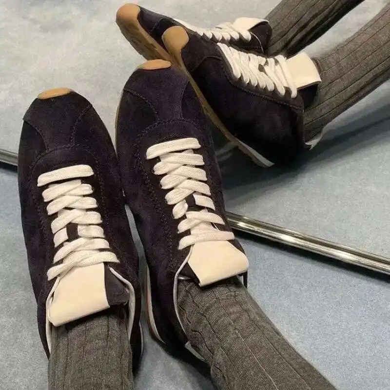 

Ins High-Quality Women's German Training Shoes Genuine Leather Lace-up Flat Casual Shoes Large Size Forrest Gump Sports Shoe