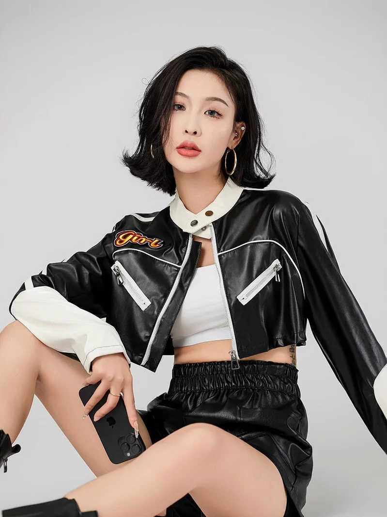 

Женская модная кожаная куртка-косуха для гонок, уличная, теплая, повседневная, универсальная, сексуальная, стильная, зимняя.