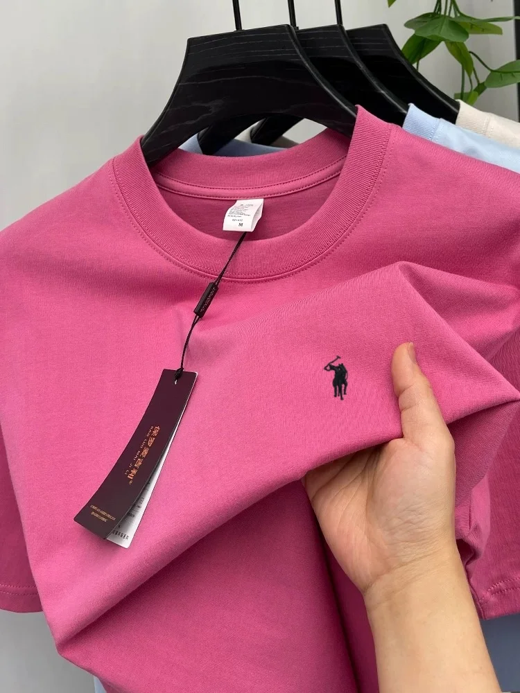 Camiseta de manga corta de gama alta 100% algodón marca de diseñador de verano bordado de pony top de cuello redondo ropa informal de golf a la moda para hombres