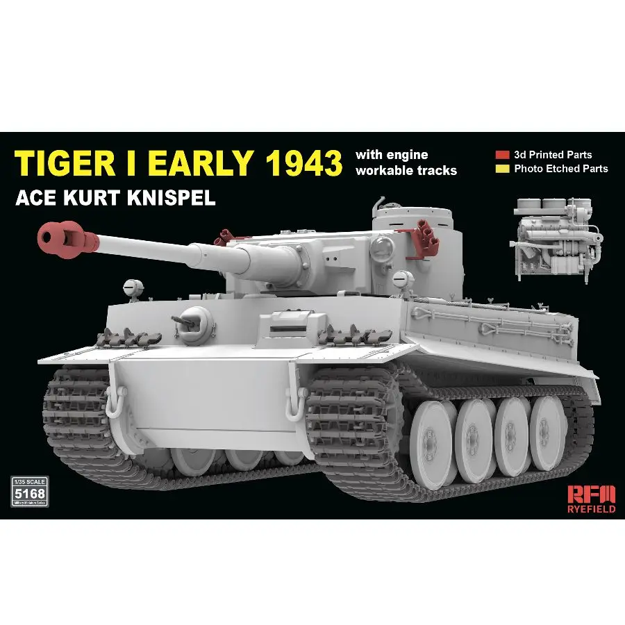 Ryefield RM5168 1/35 Tiger I Early 1943 Ace Kurt Knispel w/Engine,Workable Tracks