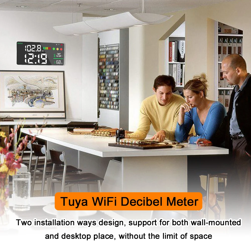 Tuya WiFi Decibel Meter 4in1 Temperature Humidity Decibel Test 11inch LED Intelligent Linkage APP Control Noise Decibel Meter