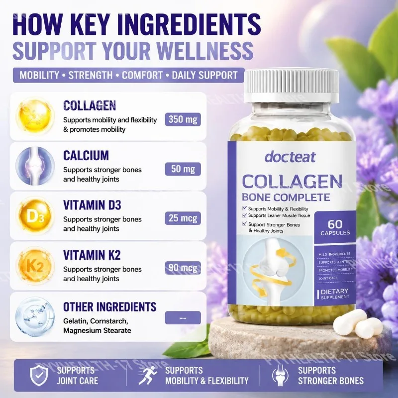 Docteat Collagen Bone Complete Capsules for Joint Care and Mobility Supports Stronger Bones and Healthy Joints 60 Capsules