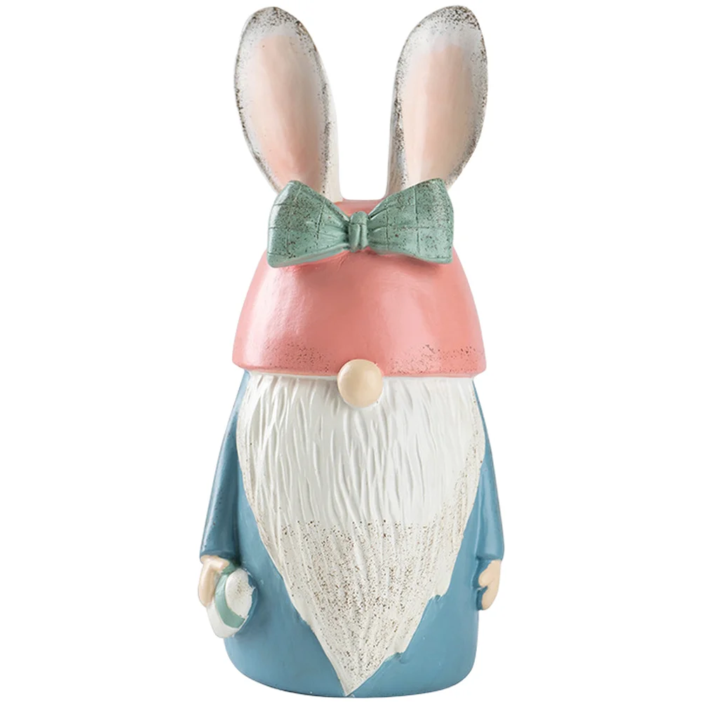 Resin Bunny Ear Gnome Ornament for Patio Ground Display Shelf Tabletop Home Garden Decor Pink Blue 10.5x8x22cm 10x8x22cm