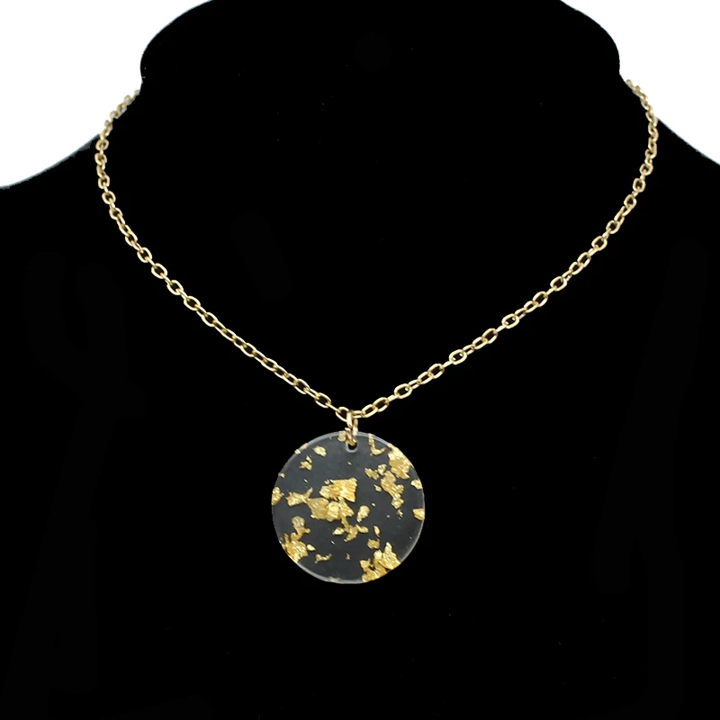 Transparent Acrylic Goldleaf Round Square Pendant Chain Necklace For Women Minimalist Clavicle Collar Jewelry Hiphop Gift