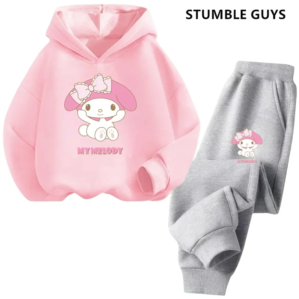 Top per bambini primavera autunno Cartoon stampato Graffiti Cute Wind Sanrio felpa con cappuccio Set My Melody abbigliamento per bambini felpa per