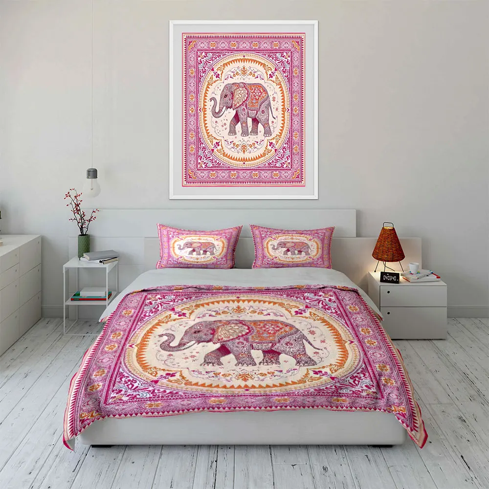Ornamental elephant with symmetrical border Bedding Set for Kids Luxury Gift 3pcs Digital Print Comforter Set Soft Comfortable