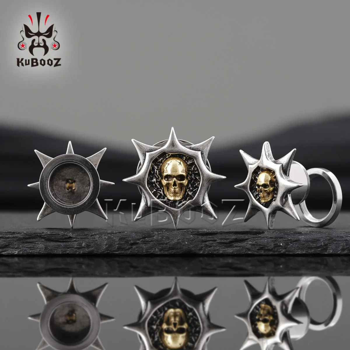 KUBOOZ Stainless Steel Skull Ear Tunnels Plugs Screw Back Ear Gauges Stretchers Punk Spiked Ear Expander Body Piercing Jewelry