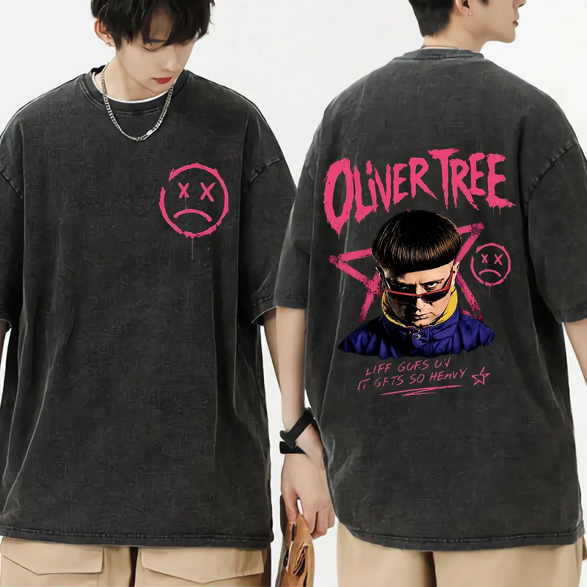 Oliver Tree Liee Goes on It Gets So Heany 2026 Vintage Washed T-shirts Men Women Fashion Hip Hop T Shirts Casual Cotton T-Shirts