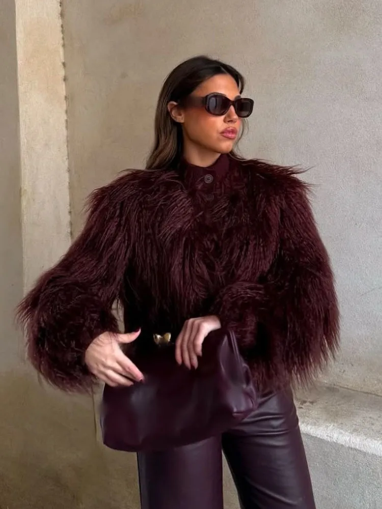 

HH женская новая вязаная куртка с круглым вырезом и эффектом искусственного меха, женское зимнее элегантное темпераментное однобортное пальто с длинными рукавами