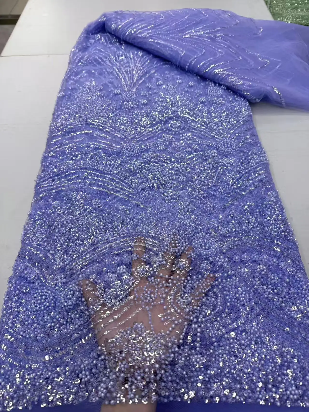 

5Yards African Sequins Beaded Groom Lace Fabric High Quality French Tulle Lace Fabric 2025 Embroidery Nigerian Lace Fabrics