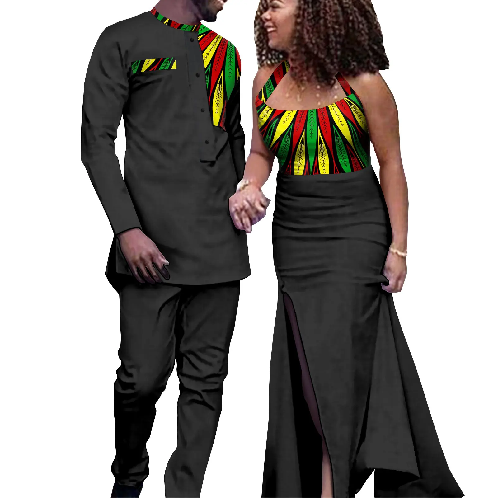 Afrikanische Kleidung für Paare Sexy Frauen Lange Kleider Passenden Männer Outfits Top und Hosen Sets Bazin Riche Party Vestidos Y21C034