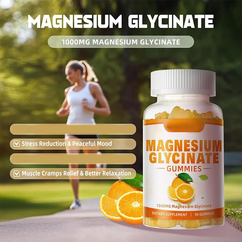 

Glycine magnesium orange flavored gummies regulate neural and brain states improve metabolism protect cells and promote growth