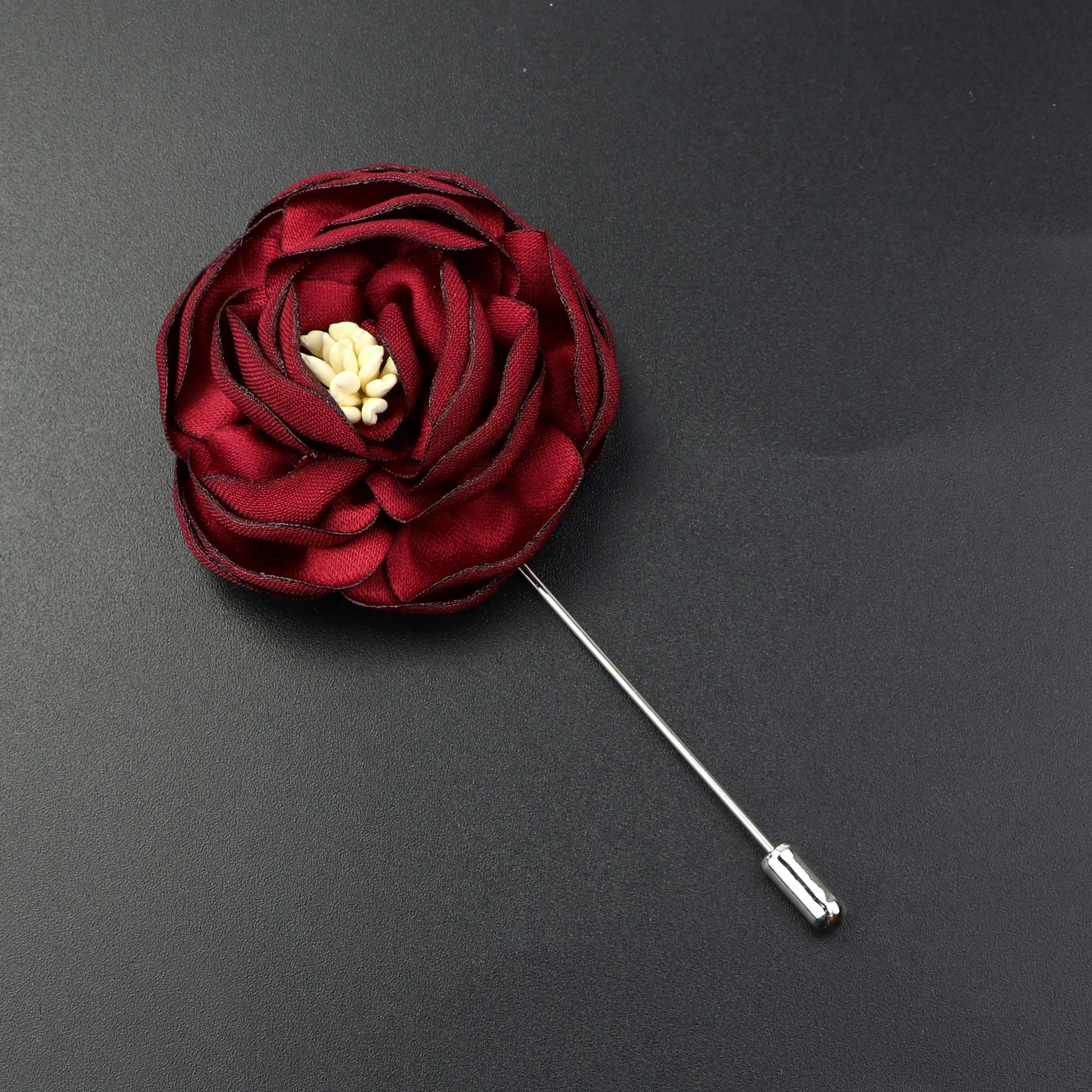 Men's Handmade Floral Brooches Fabic Pink Blue Red Brooch Pin Suit Shirt Collar Lapel Pin Wedding Boutonniere Jewelry Accessory