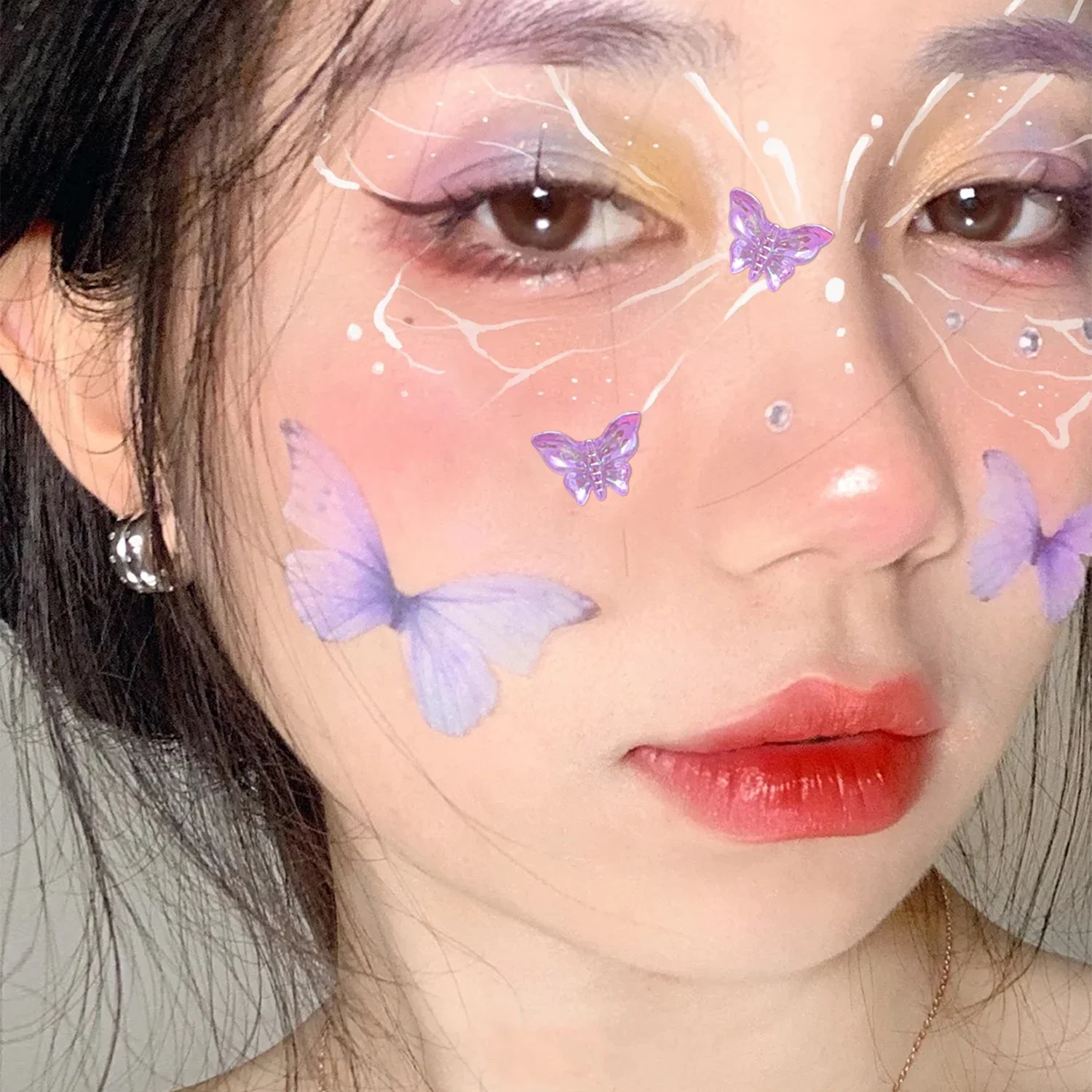 ملصقات الفراشة الشمسية ذاتية اللصق DIY كريستال الماس الوجه الشارات المؤقتة الوشم النسيج اليومي بريق ماكياج ملصق