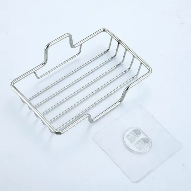 Stainless Steel Drain Rack Bathroom Soap Tray Dish Kitchen Sink Rack Holder Sponge Self-adhesive Storage Shelf