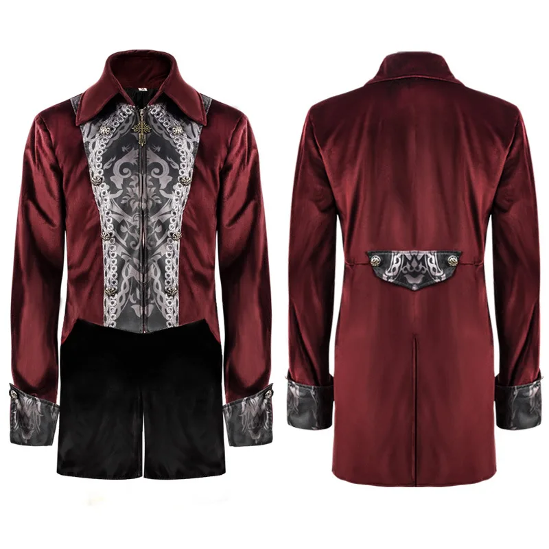 Middle Ages Prince Cosplay Black Turn Down Collar Steampunk Men Jacket Long Sleeve Gothic Noble Men Texudo Medieval Costume