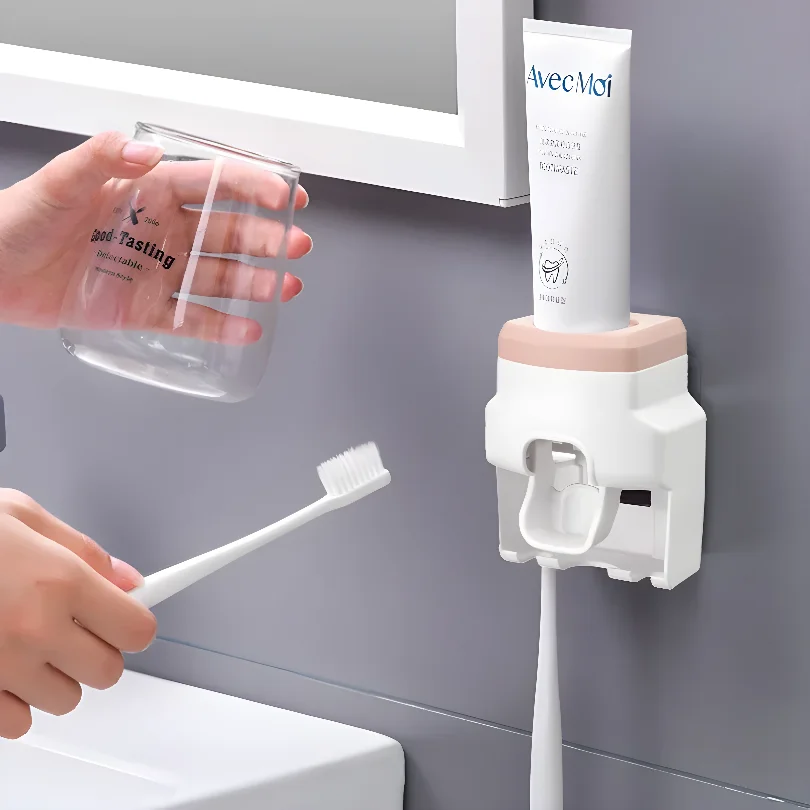 Picture 4: 1pc Automatic Toothpaste Dispenser Creative Wall Mount and Small Toothbrush Holder Squeezer for Family Shower Bathroom