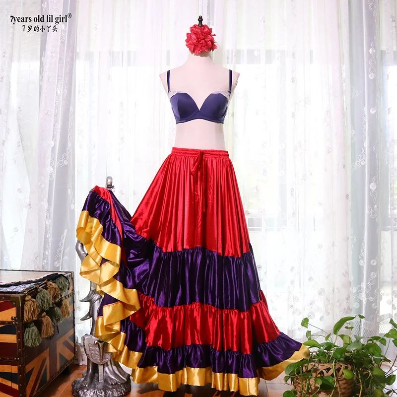 Belly Dancing Tribal Ruffle Flamenco Satin 25 Yard 4 Tiered 20Yard 4 Tiered 720 DegreeS Skirt Gypsy Skir 9EX60