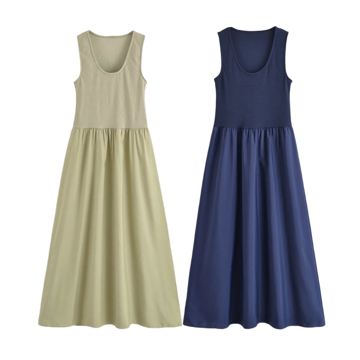 

BM&MD&ZA Women's Casual Elegant Round Neck Sleeveless Vest - Style Paneled Midi Dress with Loose Skirt