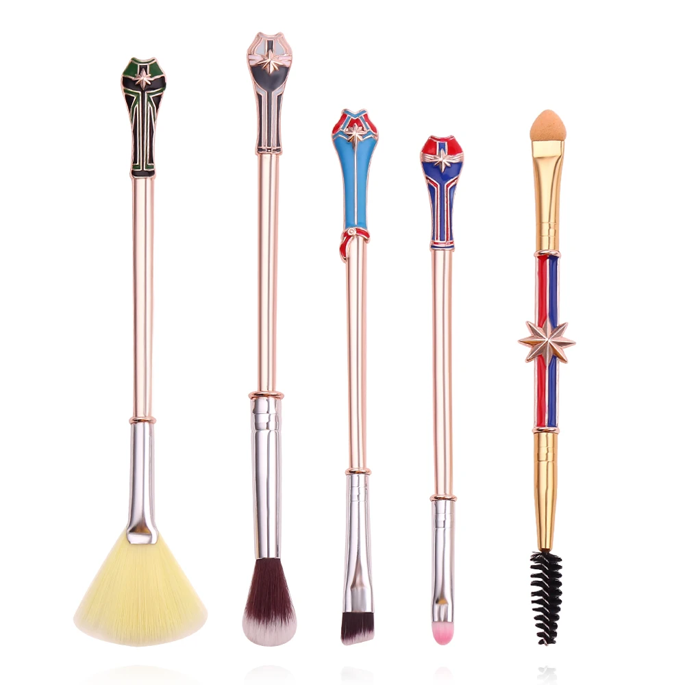 5pcs/set Avengers Captain Marvel Makeup Brush Cosplay Marvel Loose Powder Brush  Eyeshadow Makeup Brushes Beauty Tools Kit Gifts