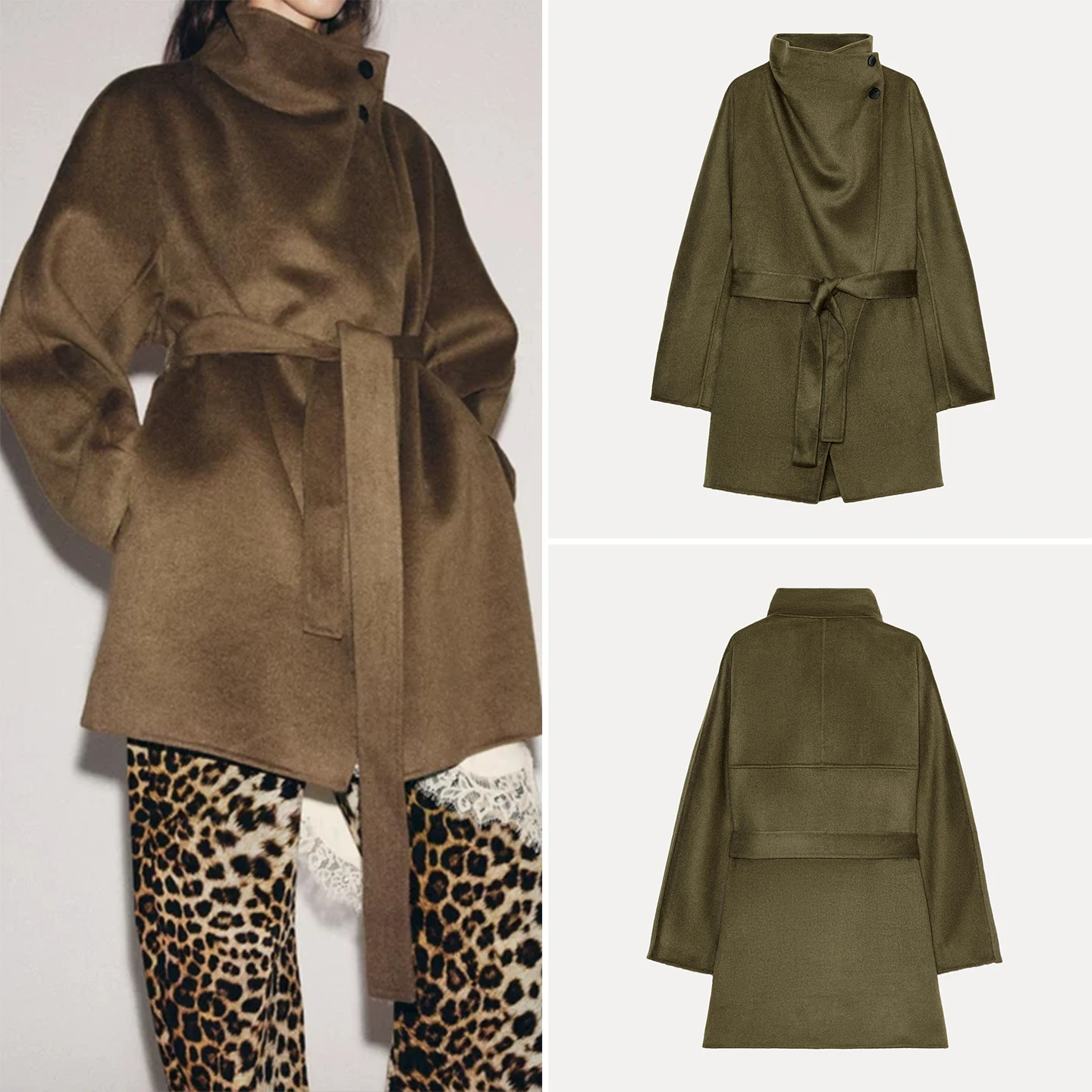 

Ele Retro High Collar Coat Women's Faion Personali Autumn New Arrival Z Straight Cut Long Sve Midi Coat