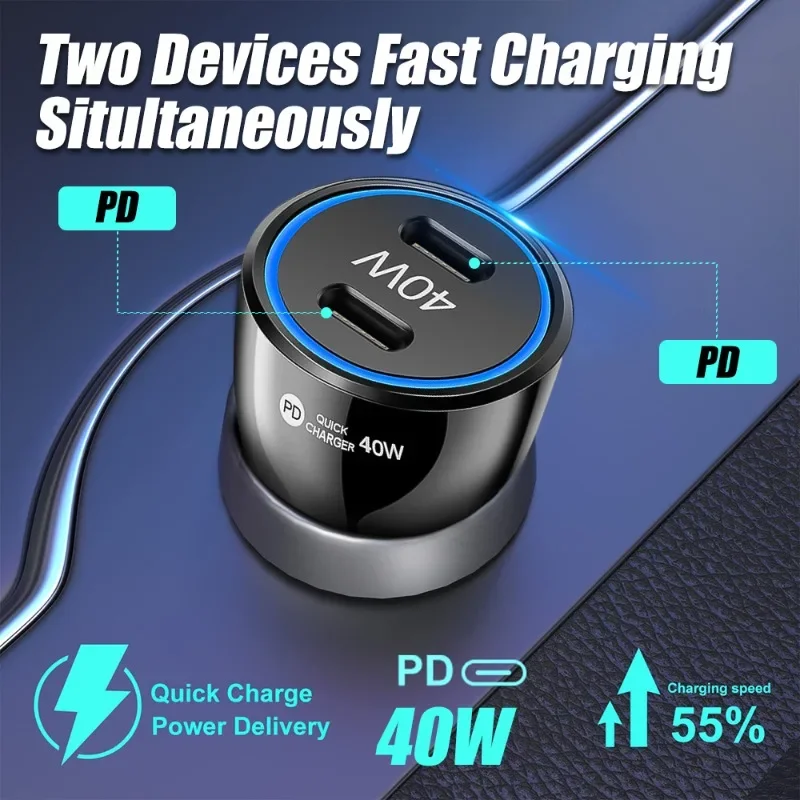 40W Dual PD Fast Charger TYPE-C Port Car Chargers Car Phone Charger Black White Cars Charger Auto Interior Accessories