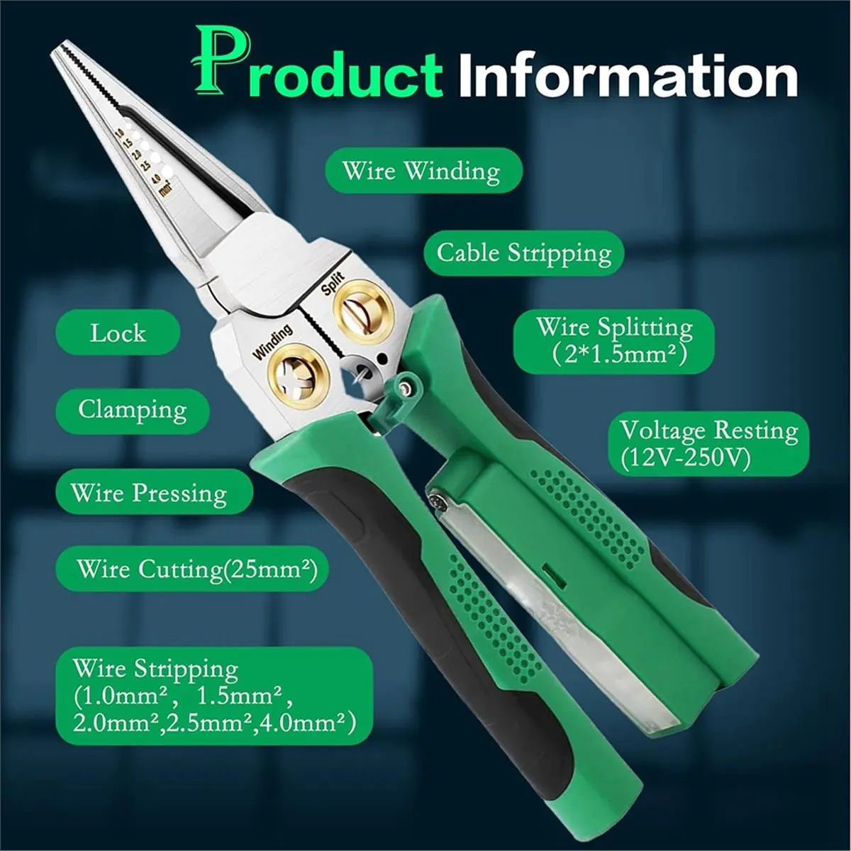 Wire Crimper Stripper with Voltage Detector & Dual Alarms, Heavy Duty 12-250V Tester for Electrician, HVAC & Car Repair