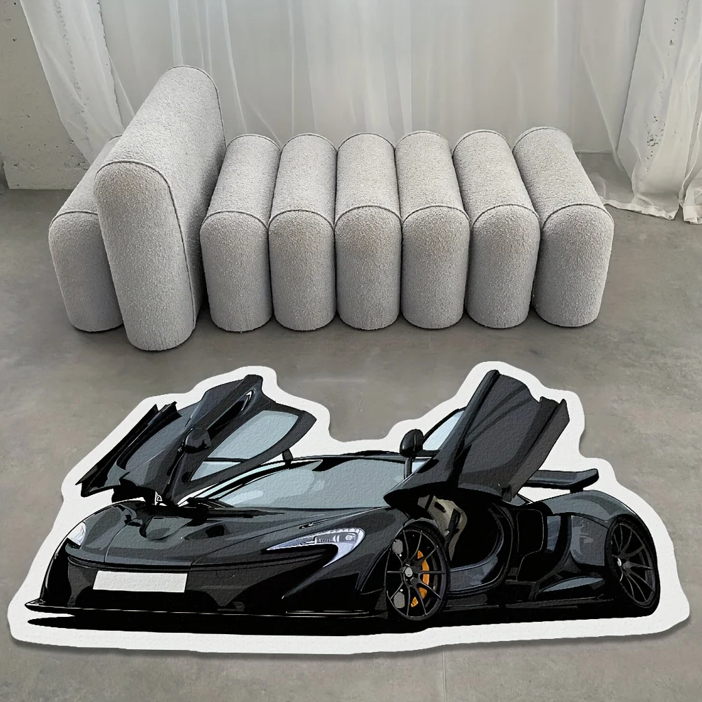Black Supercar Irregular Shaped Rug Fluffy Tufted Floor Mat Non Slip Washable Area Carpet Boys Teen Room Aesthetic Home Decor