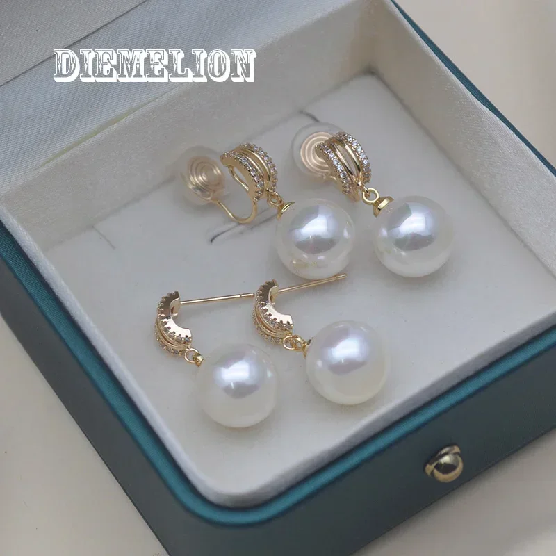 Fashion C Shape Zircon Shell Pearl Earrings Pierced and Non Pierced Earrings Ear Clip on Earrings for Women Wedding Jewelry
