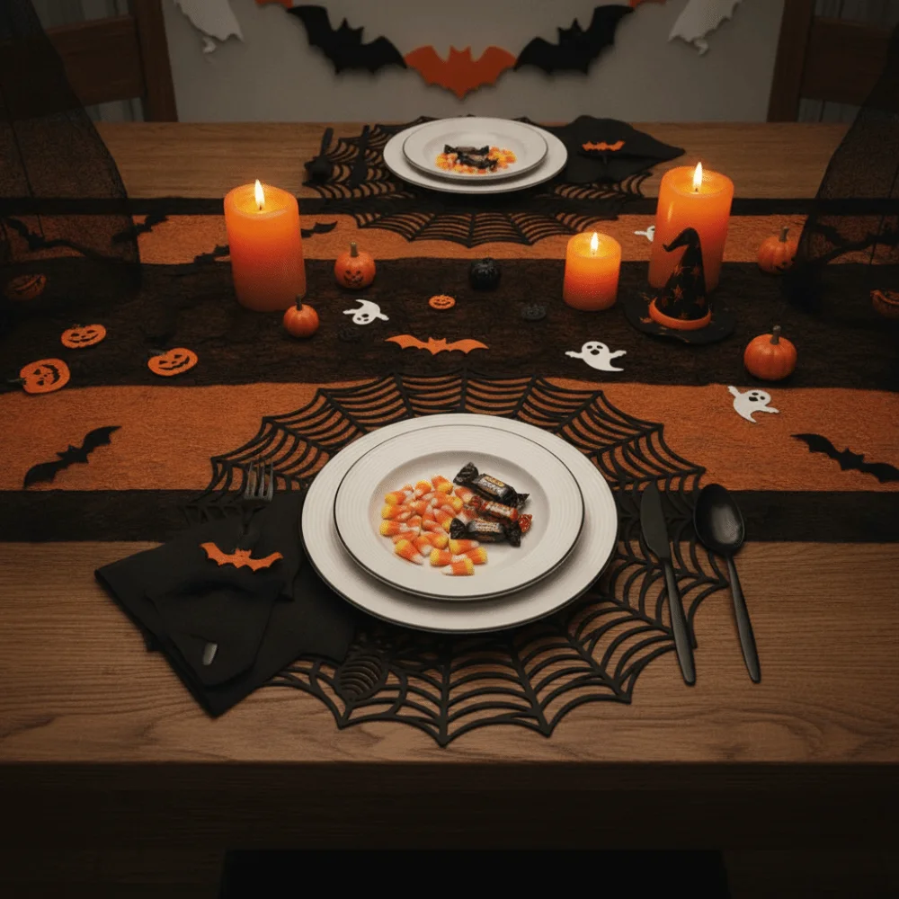 4PCS Non-slip Halloween Spider Web Placemat Hollow Out Waterproof Spider Web Coaster PVC European-style