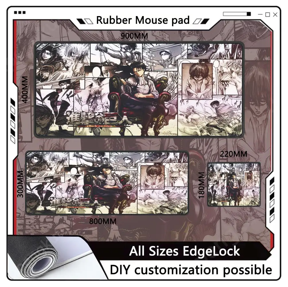 A_Attacks on Titan Mouse Cool PC Gaming case Pads Cute Stuff Hentai Non-Slip Rubber Edge locking Fashion Mousemat
