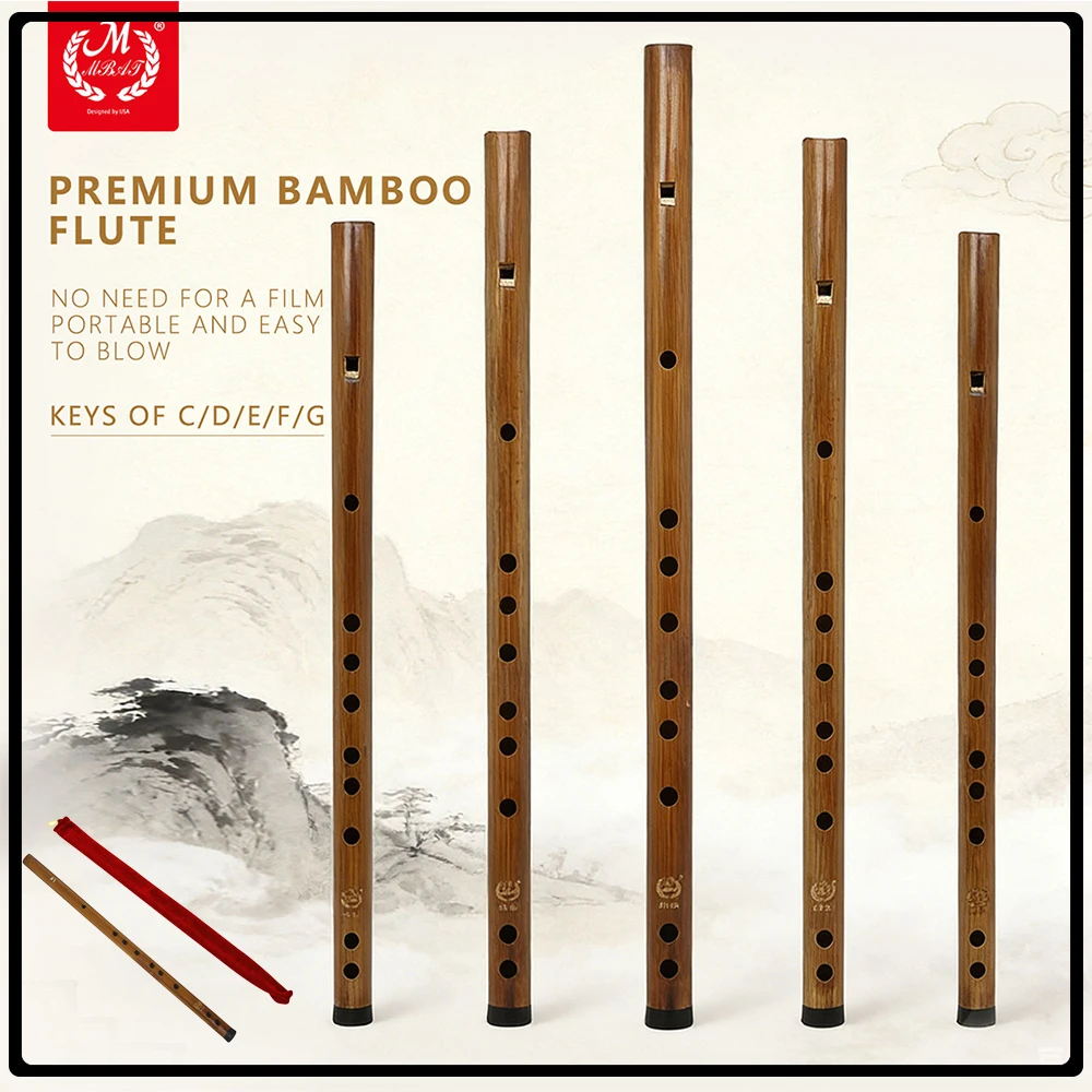 

M MBAT Bamboo Flute C/D/E/F/G Tone Refinement Bitter Bamboo Flute for Beginner's Easy to Learn with Velvet Bag Packaging