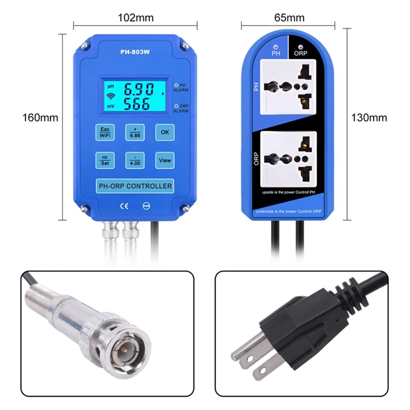 Imagem -04 - Wifi ph Orp Controlador Display Digital Água Ácido-base Redox Qualidade Monitor para Hidroponia Piscina Aquário Bnc Eletrodo Retroiluminado