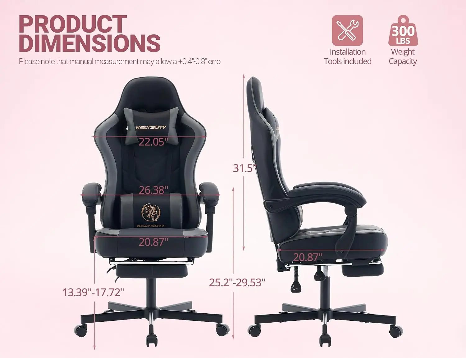 Gaming Chair, Ergonomic High Back Computer Chair with Footrest, Lumbar Support & Pocket Spring Cushion, Comfortable Swivel Home Office Desk Chair for Adults