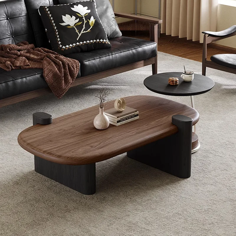 veneer coffee table tea table household living room high-end light luxury storage size round tea edge combination