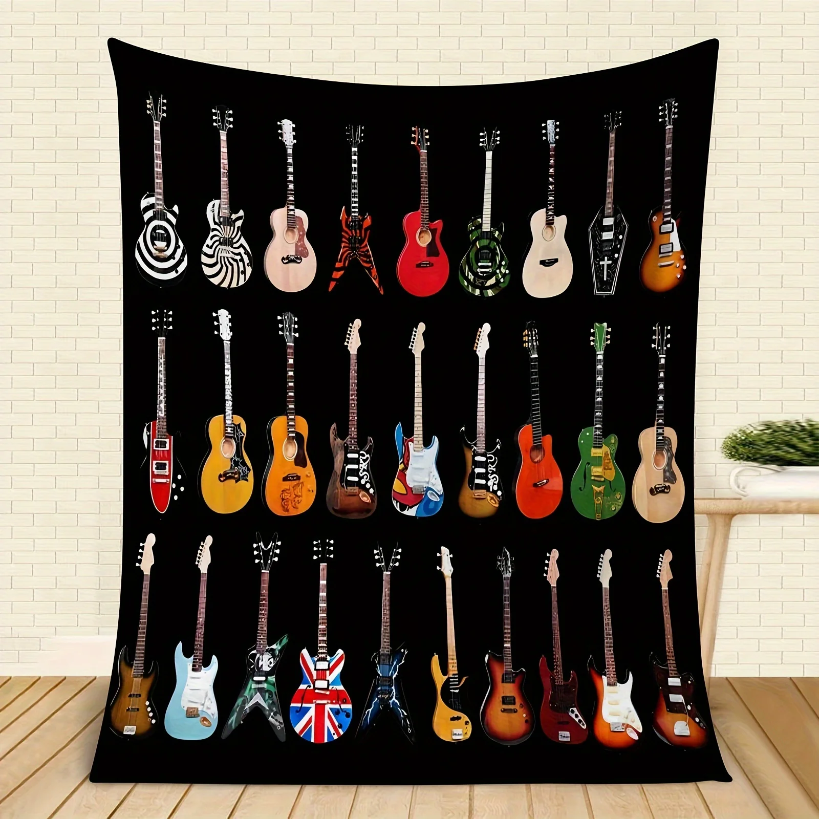 1pc Guitar Pattern Flannel Blanket Throw Blanket Air Conditioning Blanket Gift