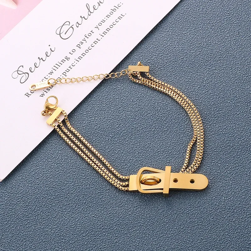 Creative Trendy Gold Color Stainless Steel Multiple Layers Dial Watch Design Bracelet for Women Charm Hip Hop Jewelry Colorfast