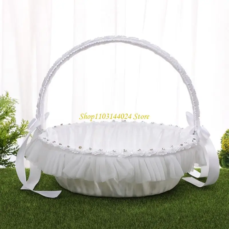 Wedding Flower Girl Basket Simple Lace for Rhinestone Collection Royal Design with Lace Flowers Roses Ig Popular for Par