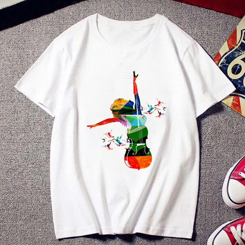 Women T-shirt fashion creative musical note print T shirt Harajuku casual Short sleeve female Tshirt Top Clothing streetwear Tee