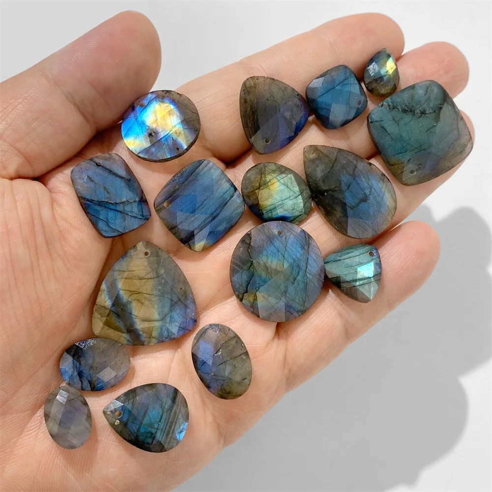 1 PC Strong Luster Natural Labradourite Charms Waterdrop Square Shape Stone Pendant For Jewelry Making Necklace DIY Earrings view 2