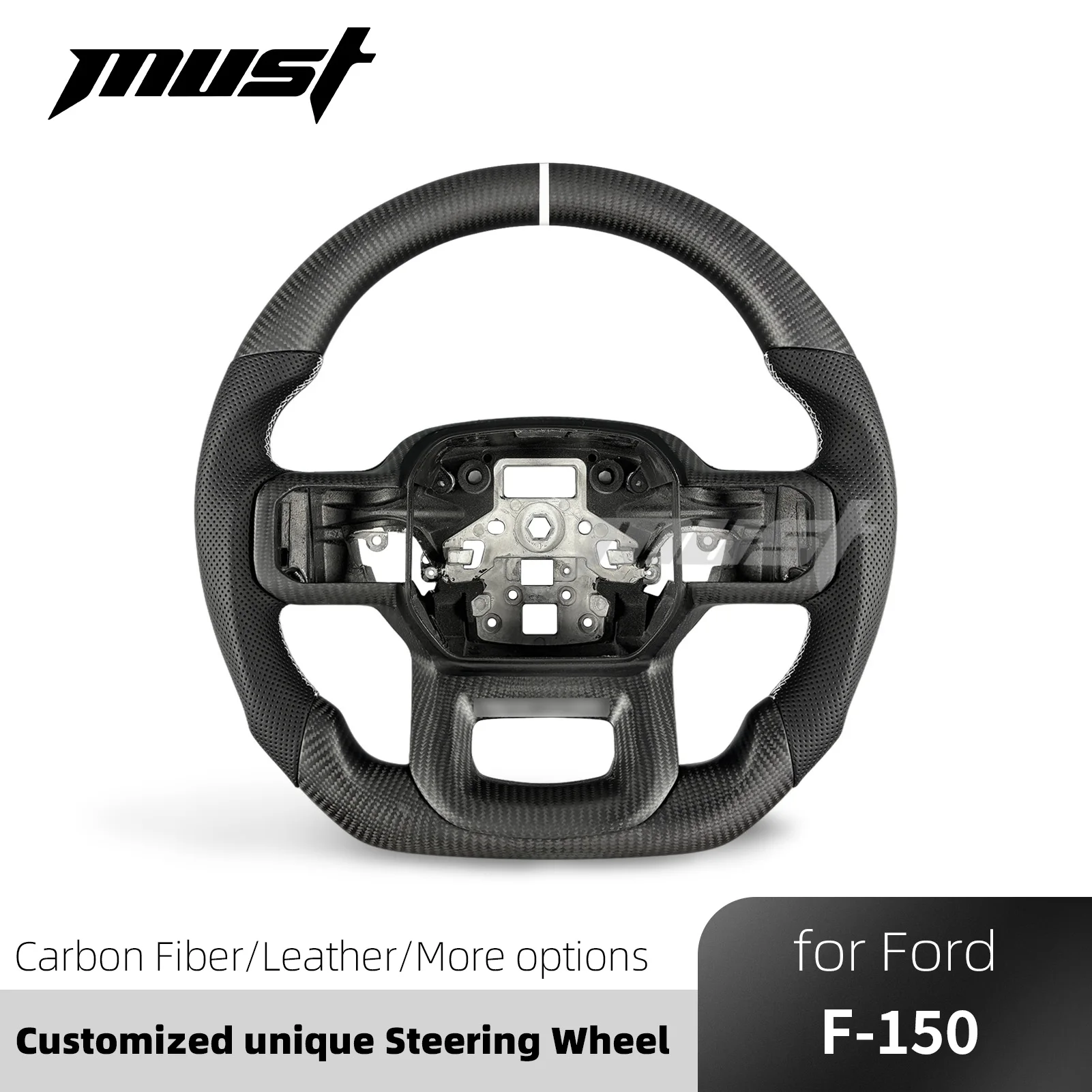 For Custom Sports Matte Carbon Fiber Steering Wheel for Ford F-150 Raptor R XL XLT Platinum LARIAT Tremor 21-27 Interior Upgrade