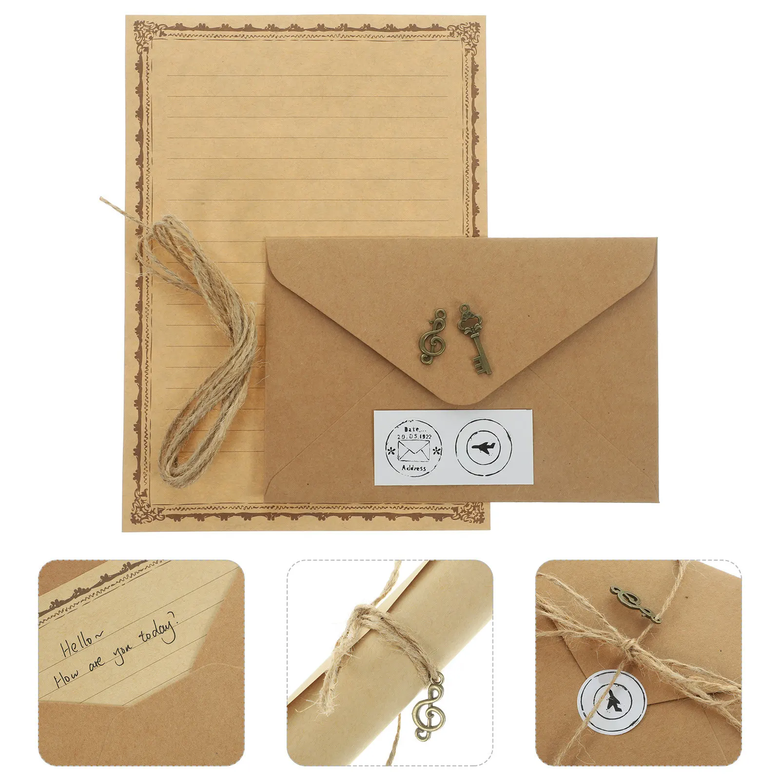 

2Sets Creative Writing Paper and Envelope Set A5 Retro Style Stationery for Letters Poems Sorting Notes Daily Use
