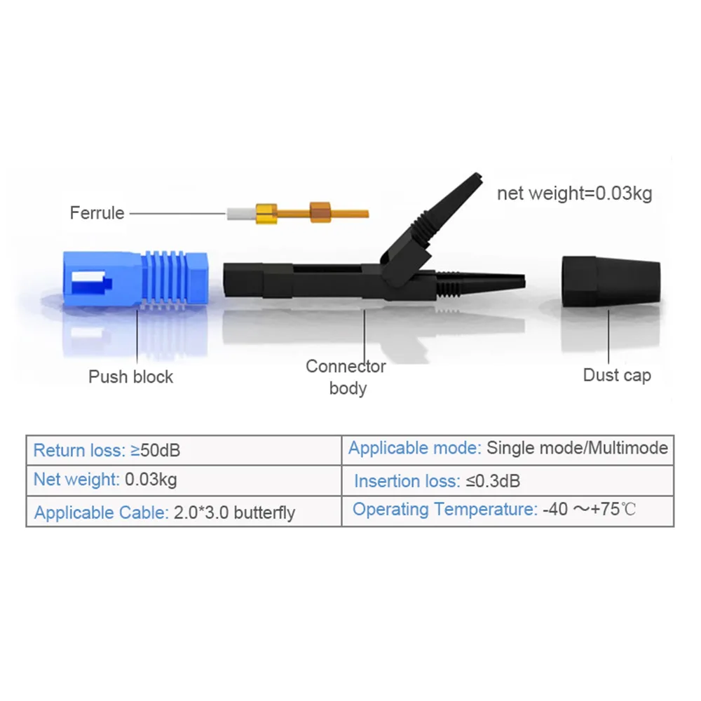 Single-mode 0.3dB FTTH fiber optic fast connector SC UPC SC APC Embedded style quick Connector 50pcs 100pcs 200pcs Lot